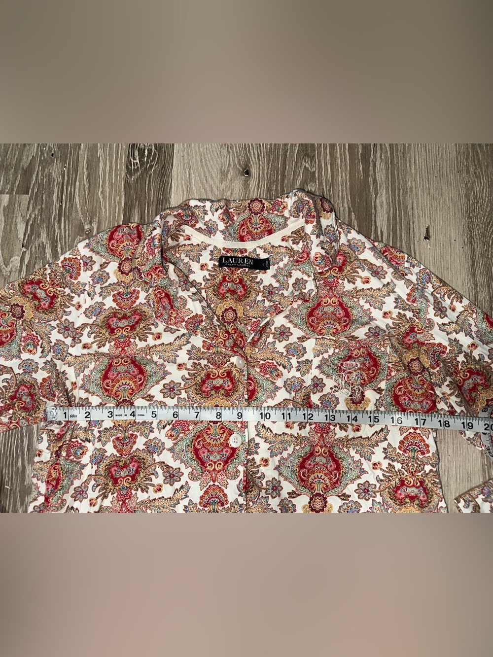Lauren Ralph Lauren Paisley Pajama Set with Monogram Stitching Size Large - Picture 7 of 13